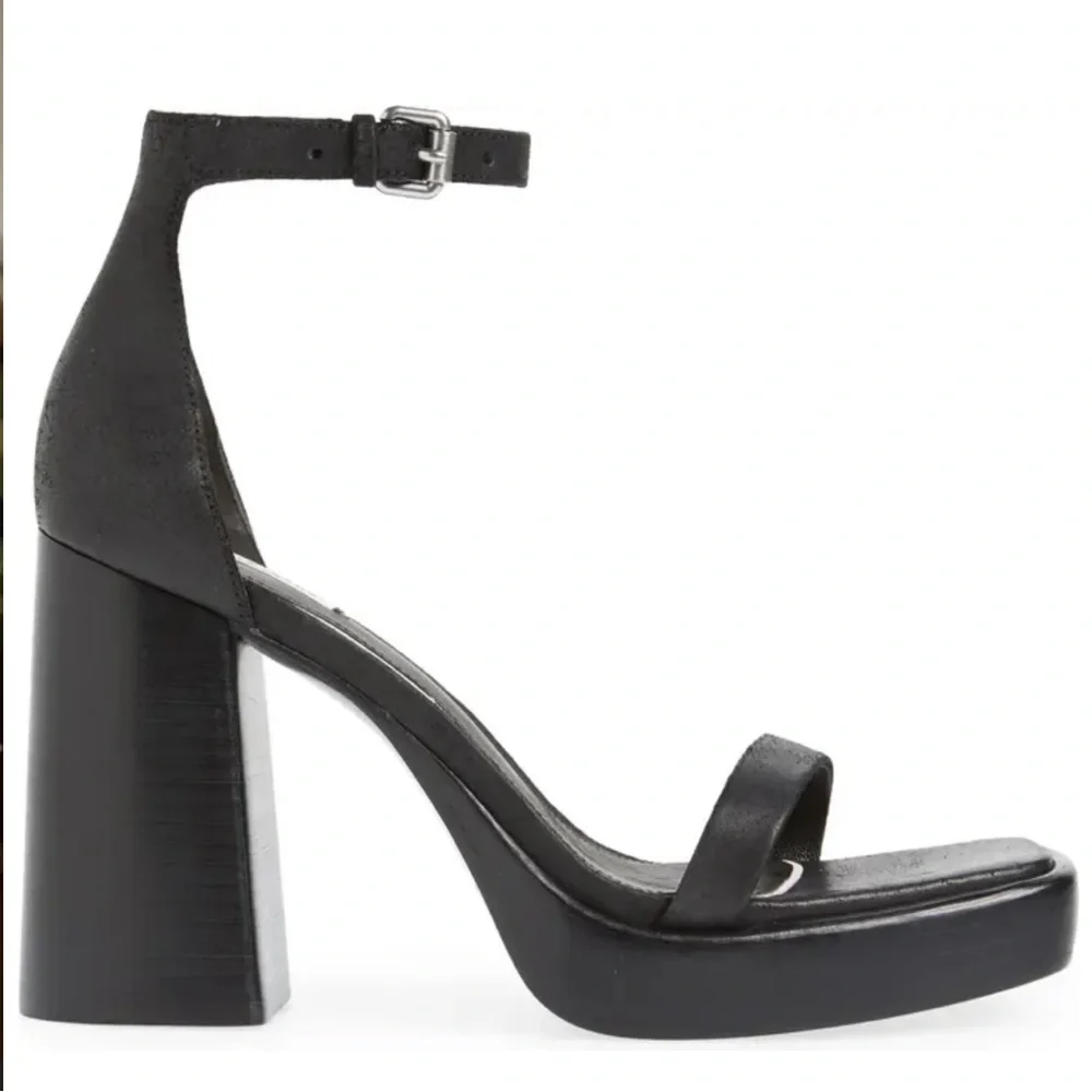 rag & bone Platform Sandals Womens‎ 38 Black Suede Block Heel Square Toe Buckle